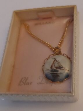 vintage NEW...OLD stock Sailboat Pendant Necklace made in holland
